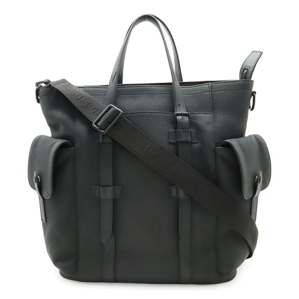 LOUIS VUITTON Christopher Tote Bag Crossbody Taurillon Leather Noir Black
